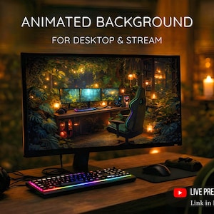 Fondo de pantalla animado Cozy Gaming Room – Fondo animado para escritorio y stream MP4, estética de bosque cálido