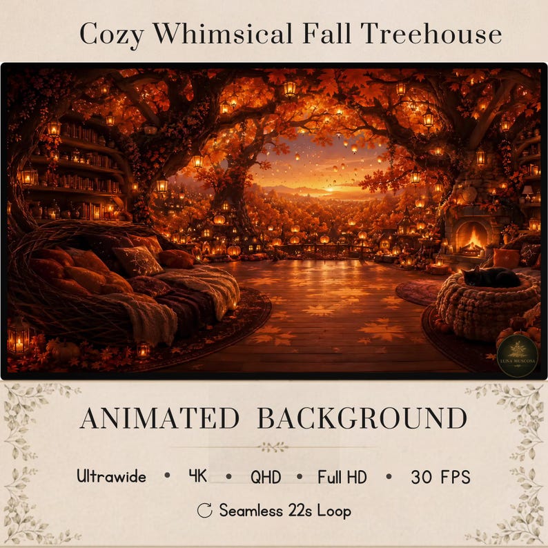 Whimsical Fall Treehouse Animated Background | Cozy Autumn Desktop Live