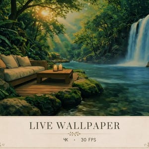 Hidden Cascade Live Wallpaper | Ruhiger Wasserfall PC Hintergrund | Animierte Natur Monitor Schleife | Cozy Digitaler Download