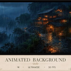 Gezellige regen geanimeerde achtergrond 4K & Ultrawide | PC desktop live wallpaper | Rainy Refuge berghotel Steam loop video