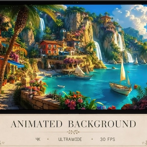 4K & Ultrawide Live Wallpaper - Hidden Haven Cove | Cozy Anime Coastal Town Animated Desktop Background