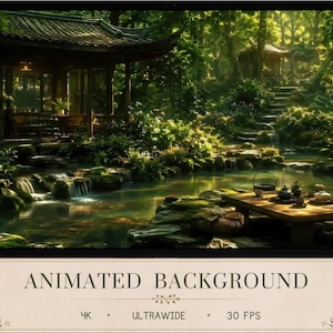 Animated Forest Desktop Background | Cozy Tea House Live Wallpaper | 4K & Ultrawide Fantasy Asian Nature Garden Screen | Forest Series