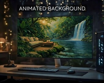 Hidden Cascade Live Wallpaper – Calm Waterfall Desktop Background, Ambient Nature Loop, Gezellige digitale download