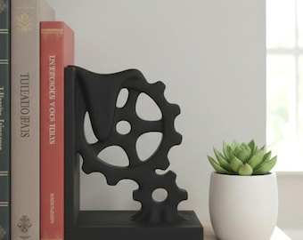 Melting Gears Bookend Inspired by Salvador Dali - Steampunk Bookends Book Lover Gift - Autism Awareness