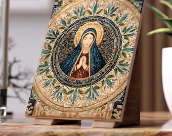 Virgin Mary Mosaic Ceramic Tile | Religious Prayer Icon Tile