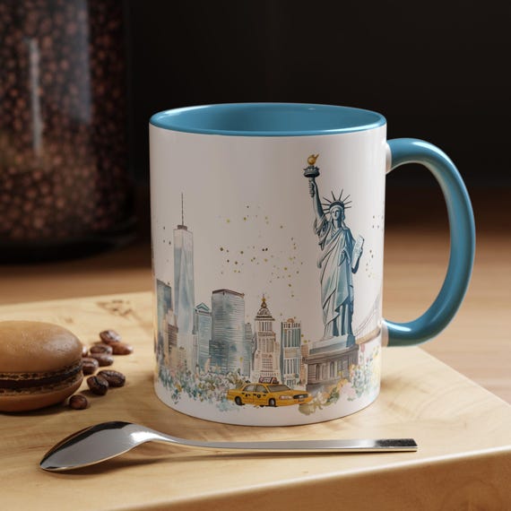 New York City Watercolor Mug, Statue of Liberty Souvenir Coffee Cup