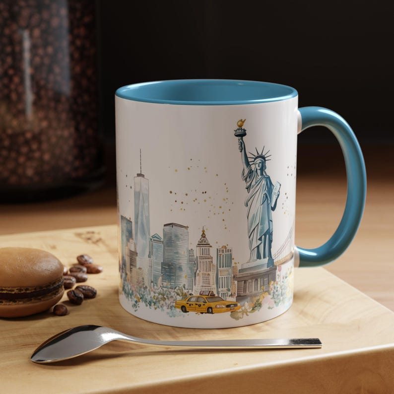 New York City Watercolor Mug, Statue of Liberty Souvenir Coffee Cup image 1