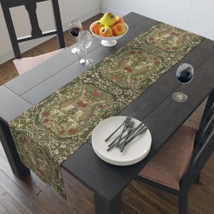 Loving rabbits table runner with a floral pattern | Vintage William Morris Inspired