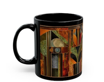 Art Deco Geometric Pattern Mug | Black Ceramic Coffee Cup