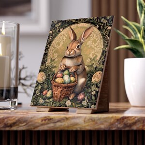 Vintage Bunny with Easter Eggs Ceramic Photo Tile | Spring Easter Decor