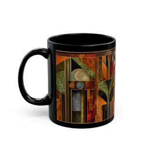 Art Deco Geometric Pattern Mug | Black Ceramic Coffee Cup
