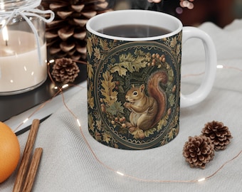 William Morris Art Nouveau Squirrel Mug | Forest Floral Pattern 11oz