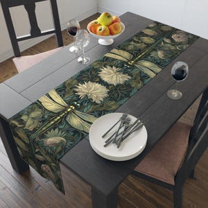 Victorian Dragonfly Floral Table Runner | Botanical Vintage Design