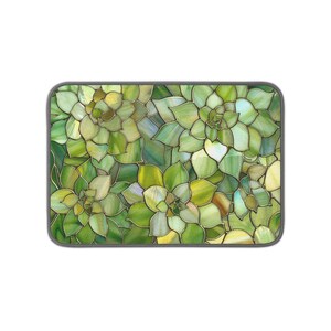 Tapis de cuisine en microfibre à motif de plantes succulentes vertes | Style botanique et vitrail
