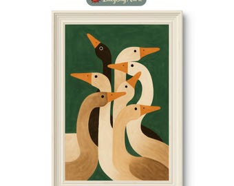 Goose Gang Wall Art Print, Minimalist Duck Poster, Animal, Farmhouse Wall Decor, Modern Rustic Kitchen