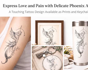 Phoenix Tattoo Design PNG | Love Hurts Quote, Line Art (Instant Digital Download)