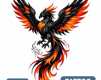 Diseño de tatuaje de fénix PNG / Plantilla de tatuaje de pájaro de fuego / Descarga digital de alta resolución