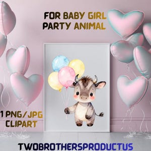 Watercolor Wildebeest Clipart: Baby Shower Safari Animal Balloons (PNG Digital Download)