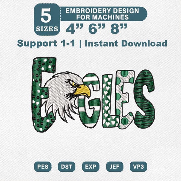 Broderie de la mascotte des Eagles pour le football américain, fichier de broderie Swoop Sport, téléchargement instantané