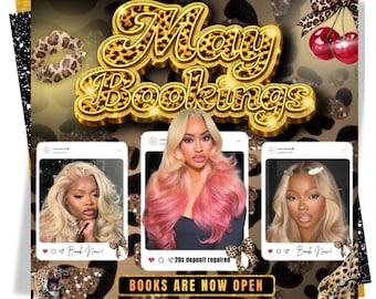 Folleto de reservas de mayo disponible para crear tú mismo, folleto de mayo, plantilla de Canva de mayo para maquillaje, cabello, pestañas, uñas de mayo, folleto de mayo para redes sociales, editable en Canva