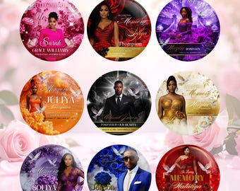 Paquete Mega de Botones para Anuncios Funerarios en Memoria de un Ser Querido Espectador / Diseños Conmemorativos Editables / Botones de Descansa en Paz Celebración Funeraria de Vida