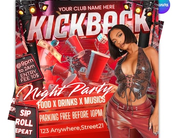Volante de fiesta Kickback, volante editable de Kickback Club, invitación a fiesta de DJ en club, volante de evento, volante para redes sociales, plantilla de Canva, descarga instantánea