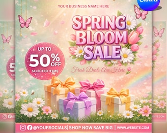 Plantilla Canva para volante de ofertas de primavera, promoción de reservas de abril para peluquerías, uñas, pestañas y maquillaje, Pascua primavera, plantilla especial para trenzas.