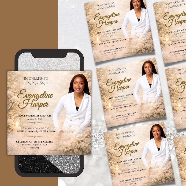 White Roses Funeral Announcement Flyer, Celebration of Life, Memorial Announcement Flyer, Funeral Invite, Canva Template, Digital Download, Blue Rose Funeral Announcement Flyer, Rest In Peace Flyer, Canva Editable, La Rosa- Blue Rose Funeral Invitation Template, Red Roses Funeral Announcement Flyer, Purple Rose Funeral Announcement Flyer, White Roses Only, 8-Page Memorial, PDF Download, In Loving Memory