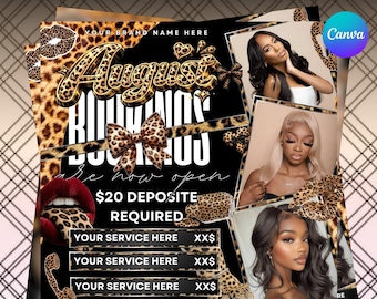 August booking flyer, back to school, Back To School Flyer, Back To School Hair Flyer, Lashes, braids, wig Install, Nails Flyer, DIY Canva