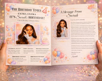 Plantilla de periódico de cumpleaños en Canva, Plantilla de periódico de cumpleaños, Periódico de cumpleaños grande, Programa de cumpleaños, Anuncio de periódico editable