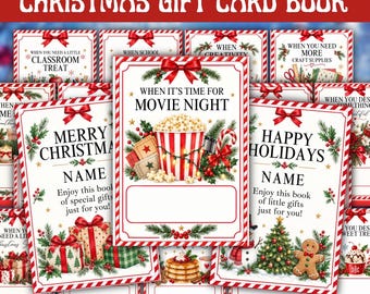 Bewerkbaar kerstcadeaukaartenboek, printbaar, pas de kaarthouders aan, doe-het-zelf last-minute kerstcadeaualbum, bewerkbare print Canva-sjabloon