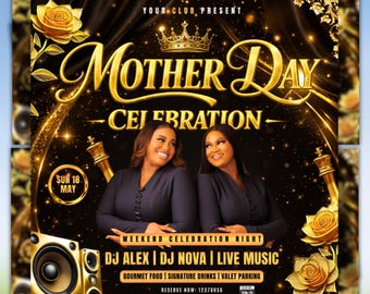 Folleto de Feliz Día de la Madre, Folleto de Celebración del Día de la Madre, Fiesta del Día de la Madre, Maquillaje, Peinado, Uñas y Pestañas para Mamá, Plantilla de Canva para Cena del Día de la Madre