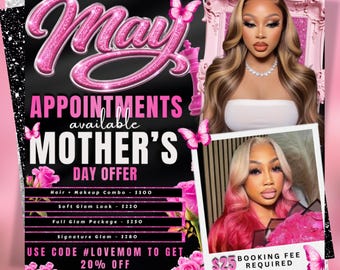 Folleto de reservas de mayo, Folleto de reservas para el Día de la Madre, Folleto del calendario de mayo, Reservas de mayo abiertas, Folleto de citas de mayo, Reserva ahora en mayo, Folleto de uñas y pestañas de mayo