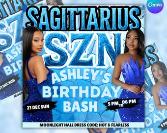 Plantilla para flyer de cumpleaños de Sagitario / Celebración en discoteca (Canva editable)