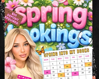 Folleto de reservas de peluquería para primavera, reservas abiertas para abril, promoción de mayo, folleto de reservas de peluquería, uñas, pestañas y trenzas para la temporada de primavera, plantilla de Canva