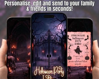 Invitación en video para fiesta de Halloween terrorífica, plantilla animada de Canva, invitación digital editable, fiesta de cumpleaños de Halloween, Canva DIY