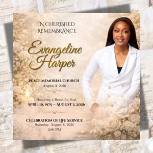 White Roses Funeral Announcement Flyer, Celebration of Life, Memorial Announcement Flyer, Funeral Invite, Canva Template, Digital Download, Blue Rose Funeral Announcement Flyer, Rest In Peace Flyer, Canva Editable, La Rosa- Blue Rose Funeral Invitation Template, Red Roses Funeral Announcement Flyer, Purple Rose Funeral Announcement Flyer, White Roses Only, 8-Page Memorial, PDF Download, In Loving Memory