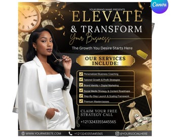 Folleto de coaching empresarial, plantilla de folleto de coaching empresarial DIY, folleto editable de Canva para emprendedores, folleto prediseñado de consulta de planificación empresarial