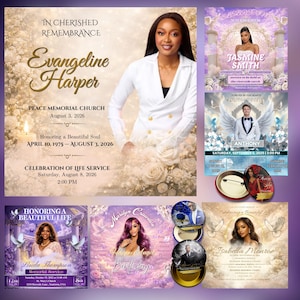 Funeral Announcement Bundle Flyer, FREE Loving Memory Pin Button Templates, Celebration of Life, Memorial Announcement Flyer, Funeral Invite