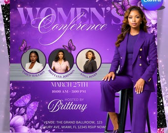 Folleto editable de Conferencia de Empoderamiento Femenino (Canva), Folleto de Evento Feminista, Folleto de Seminario de Liderazgo Femenino, Folleto de Conferencia de Mujeres (Canva)