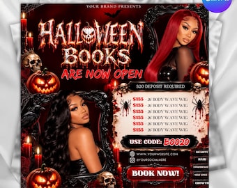 October Booking Flyer, Halloween Hair Flyer, Booking Flyer, October Nail Flyer, Appointment Flyer, Lash Flyer, Makeup Flyer, DIY Canva Flyer