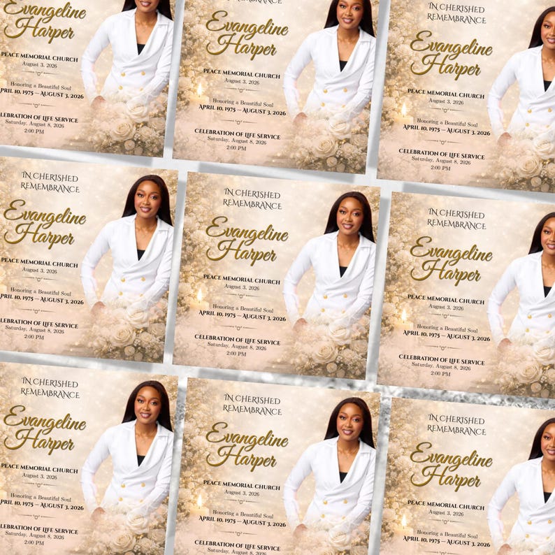 White Roses Funeral Announcement Flyer, Celebration of Life, Memorial Announcement Flyer, Funeral Invite, Canva Template, Digital Download, Blue Rose Funeral Announcement Flyer, Rest In Peace Flyer, Canva Editable, La Rosa- Blue Rose Funeral Invitation Template, Red Roses Funeral Announcement Flyer, Purple Rose Funeral Announcement Flyer, White Roses Only, 8-Page Memorial, PDF Download, In Loving Memory