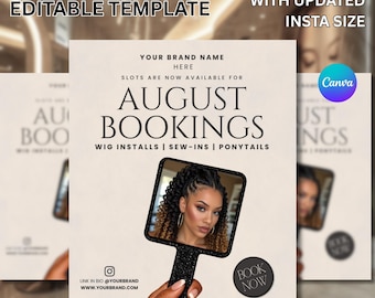 August Booking Flyer Template: DIY Lash & Hair Appointment Design (1080x1080 PX) Canva Editable Salon Appointment
