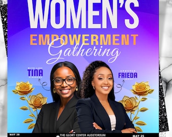 Folleto para retiro de mujeres, folleto para conferencia, reunión de empoderamiento femenino, oradores invitados, plantilla para celebración de networking, folleto para evento de la iglesia