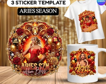 Plantilla de pegatinas para vasos Arise Szn, plantilla de pegatinas de cumpleaños Arise para todos los signos del zodiaco, plantilla de etiquetas para fiestas de cumpleaños en rosa y rojo