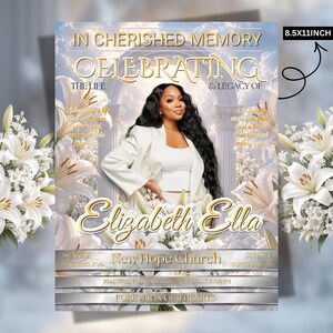 | Editable Obituary Brochure | White Gold Funeral Magazine, memorial program, memorial programs, memorial card, ceremony program, memorial service, memorial background, memorial template, memorial canva, funeral program, obituary program, white funeral, white memorial, funeral program, memorial program, celebration of life, funeral booklet, in loving memory, bifold funeral, funeral programme, 8 page funeral, canva template, obituary program, funeral template, white program, gold rose program