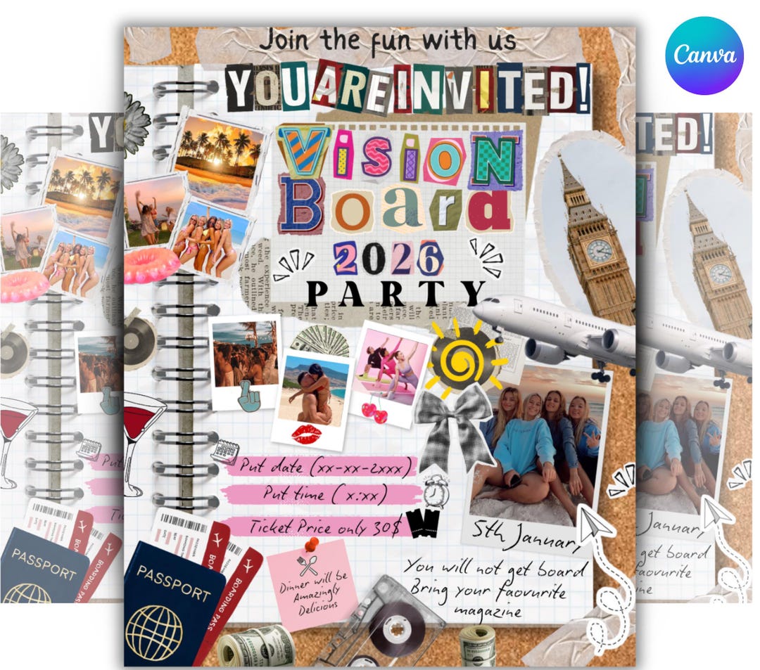 Printable Vision Board Kids Collage Template 2026 Manifestation Checks ...