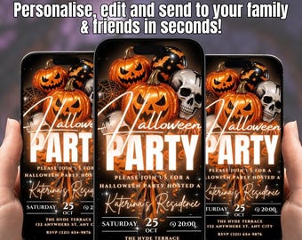 Invitación en vídeo para fiesta de Halloween / Invitación animada de Halloween / Invitación en vídeo editable en Canva / Invitación para fiesta de miedo / Descarga digital