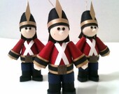 Toy Soldier Christmas Decoration Ornament Set of Three in Crimson Red with Black