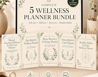 5-delige Wellnessplannerbundel: Zelfzorg, Slaap, Stress, Gewoonten (digitale download)